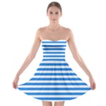 Horizontal Stripes - White and Dodger Blue Strapless Bra Top Dress