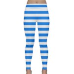 Horizontal Stripes - White and Dodger Blue Yoga Leggings