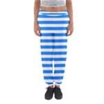 Horizontal Stripes - White and Dodger Blue Women s Jogger Sweatpants