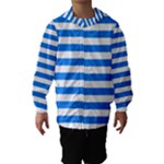 Horizontal Stripes - White and Dodger Blue Hooded Wind Breaker (Kids)
