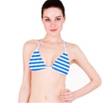 Horizontal Stripes - White and Dodger Blue Bikini Top