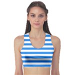 Horizontal Stripes - White and Dodger Blue Women s Sports Bra