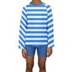 Horizontal Stripes - White and Dodger Blue Kid s Long Sleeve Swimwear