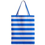 Horizontal Stripes - White and Dodger Blue Zipper Classic Tote Bag