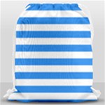 Horizontal Stripes - White and Dodger Blue Drawstring Bag (Large)