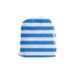 Horizontal Stripes - White and Dodger Blue Drawstring Pouch (M)