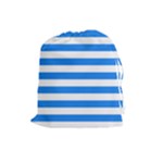 Horizontal Stripes - White and Dodger Blue Drawstring Pouch (L)