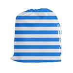 Horizontal Stripes - White and Dodger Blue Drawstring Pouch (XXl)