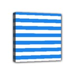 Horizontal Stripes - White and Dodger Blue Mini Canvas 4  x 4  (Stretched)
