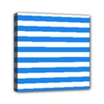 Horizontal Stripes - White and Dodger Blue Mini Canvas 6  x 6  (Stretched)