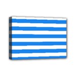 Horizontal Stripes - White and Dodger Blue Mini Canvas 7  x 5  (Stretched)