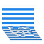 Horizontal Stripes - White and Dodger Blue LOVE Bottom 3D Greeting Card (7x5)