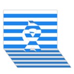Horizontal Stripes - White and Dodger Blue Ribbon 3D Greeting Card (7x5)