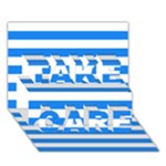 Horizontal Stripes - White and Dodger Blue TAKE CARE 3D Greeting Card (7x5)