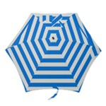 Horizontal Stripes - White and Dodger Blue Mini Umbrella