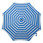 Horizontal Stripes - White and Dodger Blue Hook Handle Umbrella (Medium)