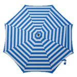 Horizontal Stripes - White and Dodger Blue Hook Handle Umbrella (Large)