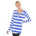 Horizontal Stripes - White and Royal Blue Women s Tie Up Tee