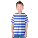 Horizontal Stripes - White and Royal Blue Kid s Cotton Tee