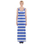 Horizontal Stripes - White and Royal Blue Maxi Thigh Split Dress