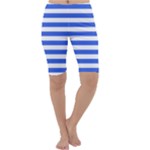 Horizontal Stripes - White and Royal Blue Cropped Leggings