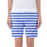 Horizontal Stripes - White and Royal Blue Women s Basketball Shorts