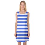 Horizontal Stripes - White and Royal Blue Sleeveless Satin Nightdress