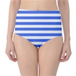 Horizontal Stripes - White and Royal Blue High-Waist Bikini Bottoms