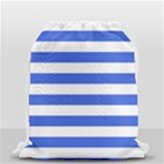 Horizontal Stripes - White and Royal Blue Drawstring Bag (Small)