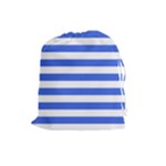 Horizontal Stripes - White and Royal Blue Drawstring Pouch (L)