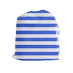 Horizontal Stripes - White and Royal Blue Drawstring Pouch (XL)