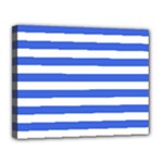 Horizontal Stripes - White and Royal Blue Canvas 14  x 11  (Stretched)