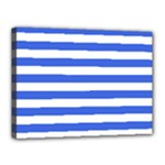 Horizontal Stripes - White and Royal Blue Canvas 16  x 12  (Stretched)