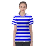 Horizontal Stripes - White and Blue Women s Sport Mesh Tee