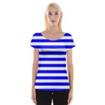 Horizontal Stripes - White and Blue Women s Cap Sleeve Top