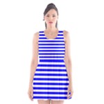 Horizontal Stripes - White and Blue Scoop Neck Skater Dress