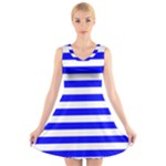 Horizontal Stripes - White and Blue V-Neck Sleeveless Dress