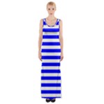 Horizontal Stripes - White and Blue Maxi Thigh Split Dress