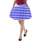 Horizontal Stripes - White and Blue A-Line Pocket Skirt
