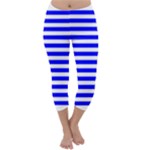 Horizontal Stripes - White and Blue Capri Winter Leggings