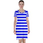 Horizontal Stripes - White and Blue Short Sleeve Nightdress