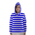 Horizontal Stripes - White and Blue Hooded Wind Breaker (Women)
