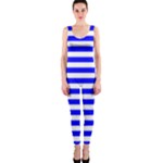 Horizontal Stripes - White and Blue OnePiece Catsuit