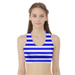 Horizontal Stripes - White and Blue Women s Sports Bra with Border