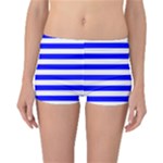 Horizontal Stripes - White and Blue Reversible Boyleg Bikini Bottoms