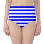 Horizontal Stripes - White and Blue High-Waist Bikini Bottoms