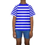Horizontal Stripes - White and Blue Kid s Short Sleeve Swimwear