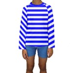 Horizontal Stripes - White and Blue Kid s Long Sleeve Swimwear