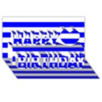 Horizontal Stripes - White and Blue Happy Birthday 3D Greeting Card (8x4)