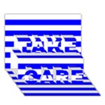 Horizontal Stripes - White and Blue TAKE CARE 3D Greeting Card (7x5)